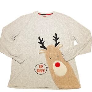 Holiday Times Oatmeal colored Top “Oh Deer” fuzzy Christmas deer